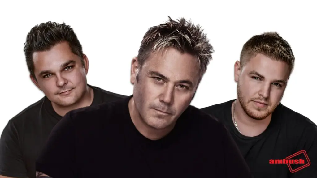 Ambush trio — Mark McDonell, Kris Lafontaine, and Danny Derue — official band promo photo