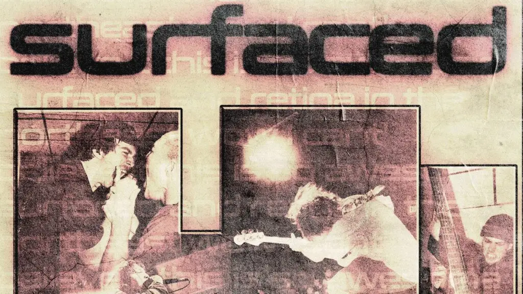 Surfaced performing live — metalcore band official promo collage with vocalist, guitarist, and bassist