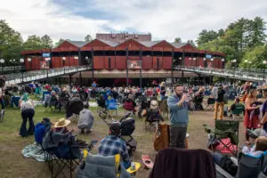 Crowd on the lawn at the SPAC amphitheater in Saratoga Springs during a concert
