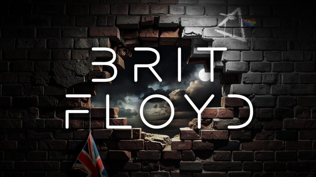 Brit Floyd promotional key art featuring the band name against a crumbling Pink Floyd-inspired brick wall