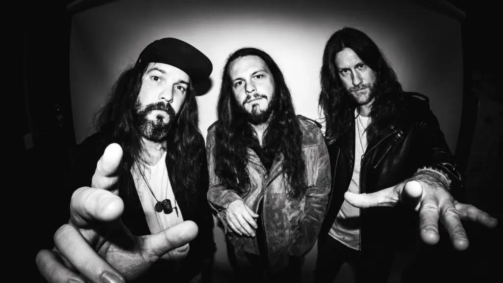 Goodbye June band promotional photo — Nashville hard rock trio in black and white