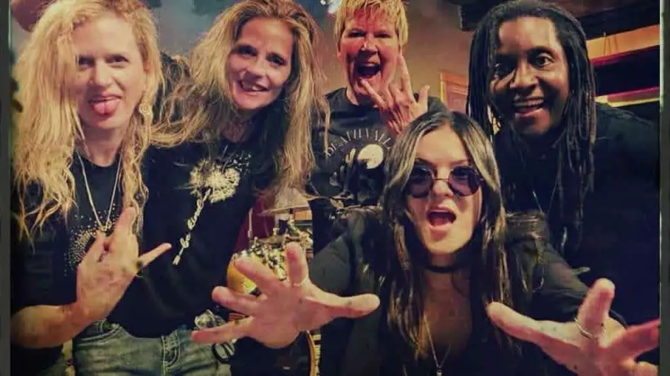 Sisters of Sabbath, five-piece Black Sabbath and Ozzy tribute band from Syracuse, in a band promo photo