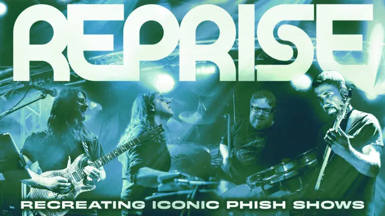 Reprise performs live on stage, Phish tribute four-piece with guitar, keys, drums, and bass