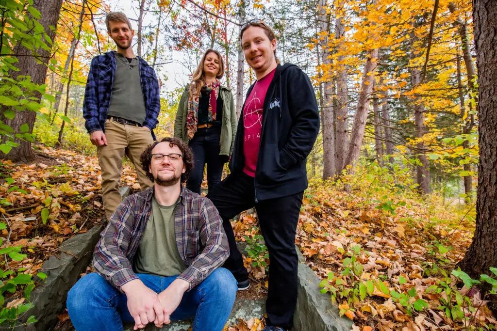 Glass Pony, Albany NY jam-rock four-piece, in an autumn forest press portrait