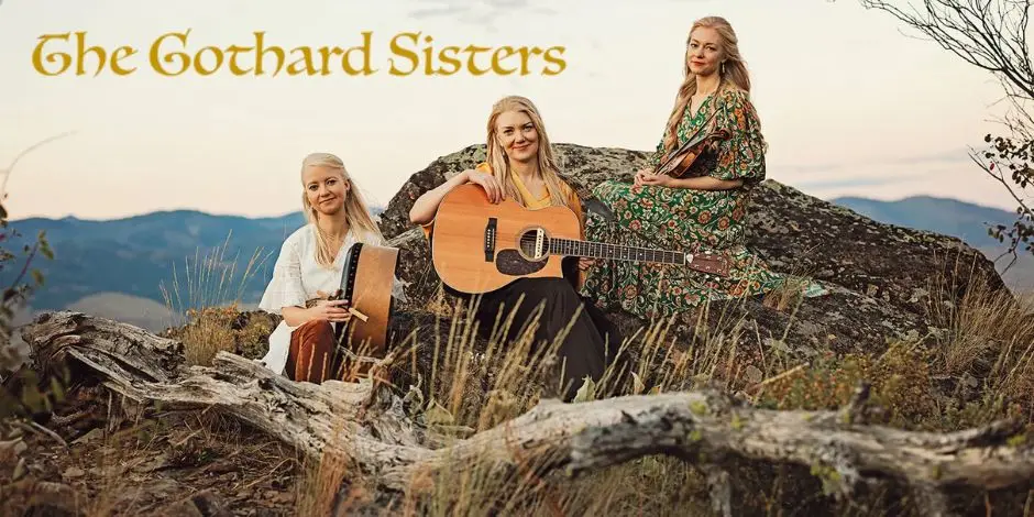 The Gothard Sisters performing live with violin, guitar, and whistle — Celtic folk trio from the Pacific Northwest