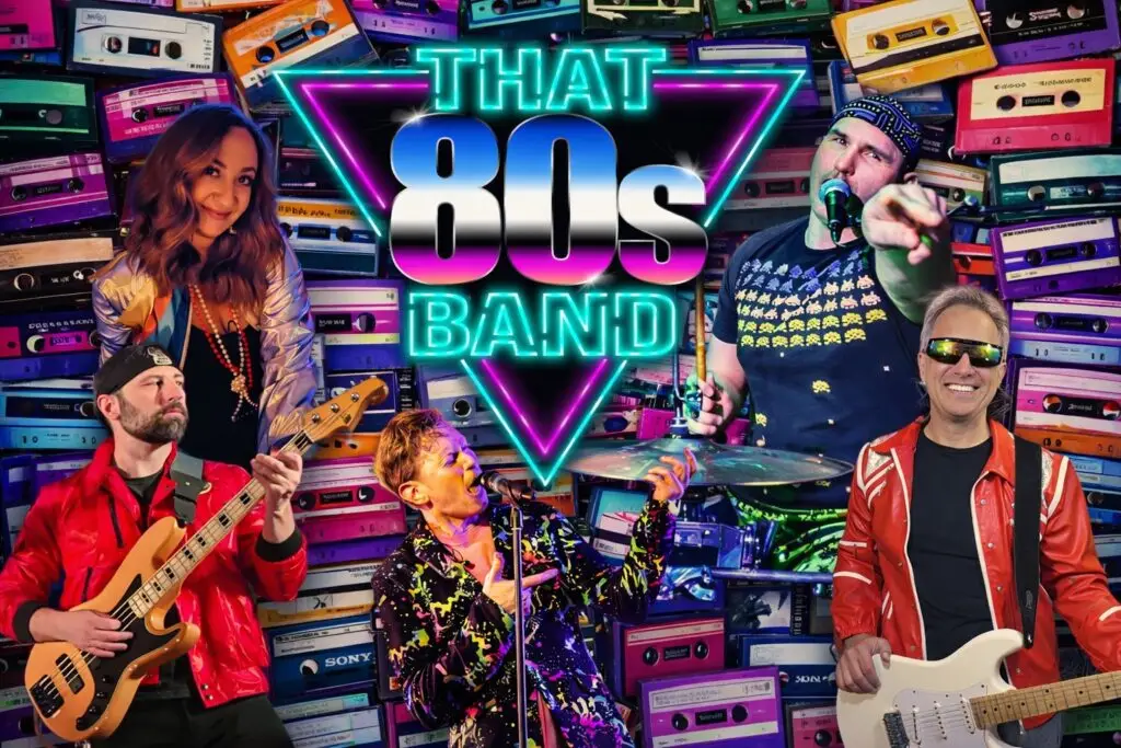 That 80s Band promotional photo, five-piece 80s tribute act with female and male vocalists
