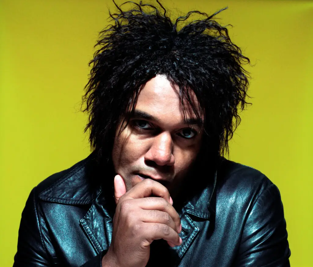 Jeffrey Gaines, singer-songwriter, official press photo in black leather jacket