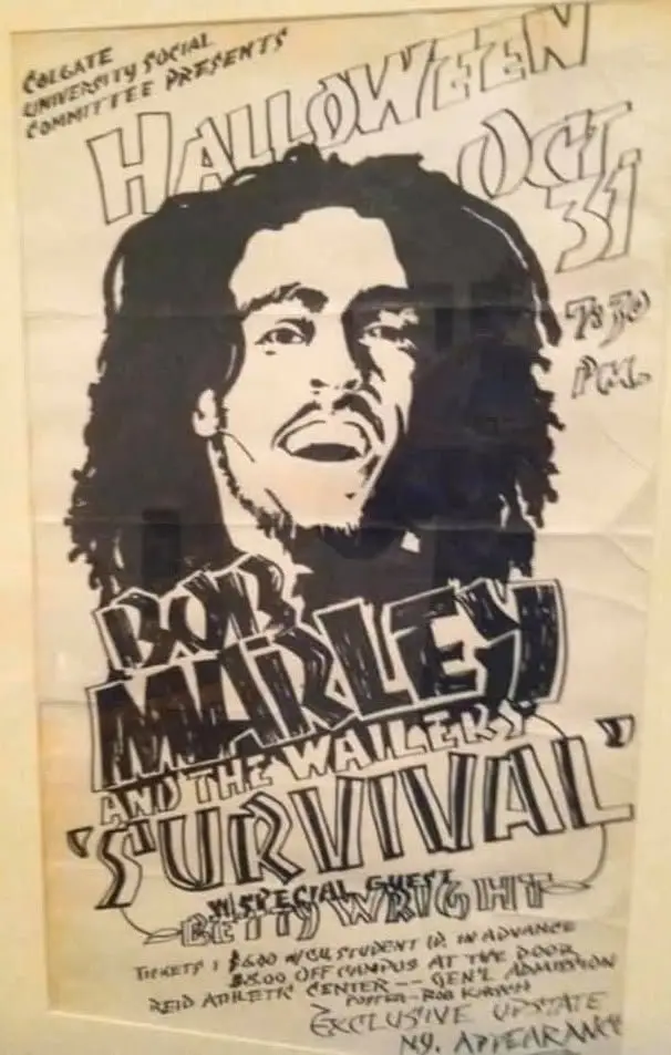 Colgate University Halloween Oct. 31 flyer for Bob Marley and the Wailers Survival tour with special guest Betty Wright