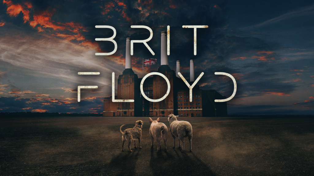 Brit Floyd Animals 50 World Tour official promotional artwork featuring The Wall brick motif and Dark Side of the Moon prism imagery