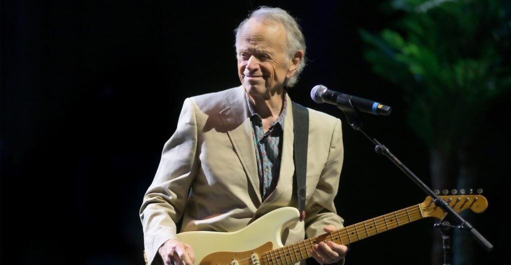 Al Jardine performing live on stage with guitar at a concert