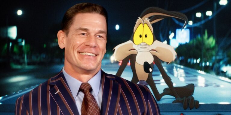 John Cena as Buddy Crane with animated Wile E. Coyote in Coyote vs. Acme (2026)