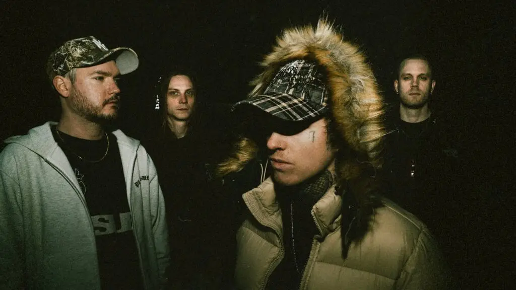 THROWN, Stockholm metal quartet, in a dark moody band press photo