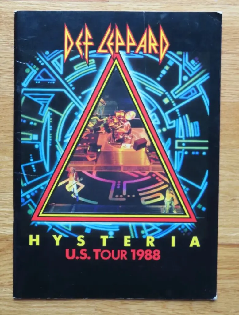 The official Def Leppard “Hysteria U.S. Tour 1988” program, whose cover shows the In the Round stage from above, the production the band first unveiled at the Glens Falls Civic Center on October 1, 1987.